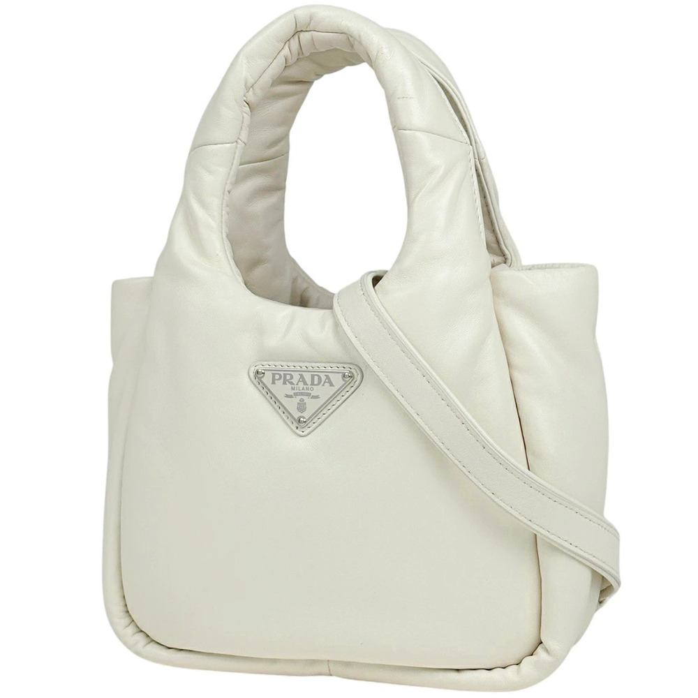Prada Plate 2way Shoulder Bag Padded Leather White